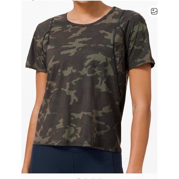 Lululemon Tops - Lululemon Outrun The Heat Shirt 4 UV Protection Green Camo Workout Quick Drying